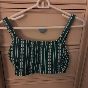 KONA SOL BIKINI TOP LONGLINE PULLOVER SQUARE NECK GLOBAL PRINT SWIM SUIT GREEN